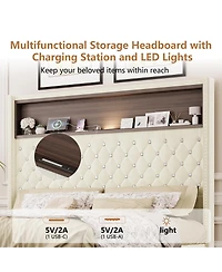 Streamdale Furniture Full Velvet Tufted Bed Frame with Usb