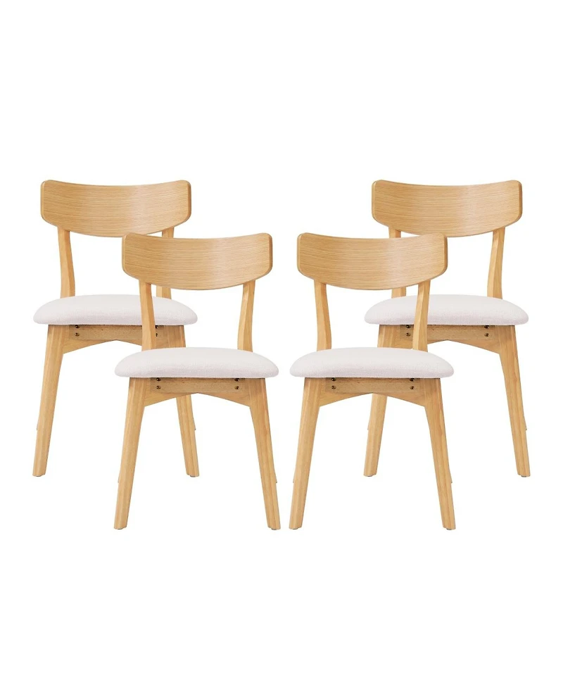 Streamdale Furniture Mid-Century Walnut Upholstered Dining Chairs, Set of 4, Light Beige+Natural