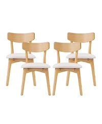 Streamdale Furniture Mid-Century Walnut Upholstered Dining Chairs, Set of 4, Light Beige+Natural