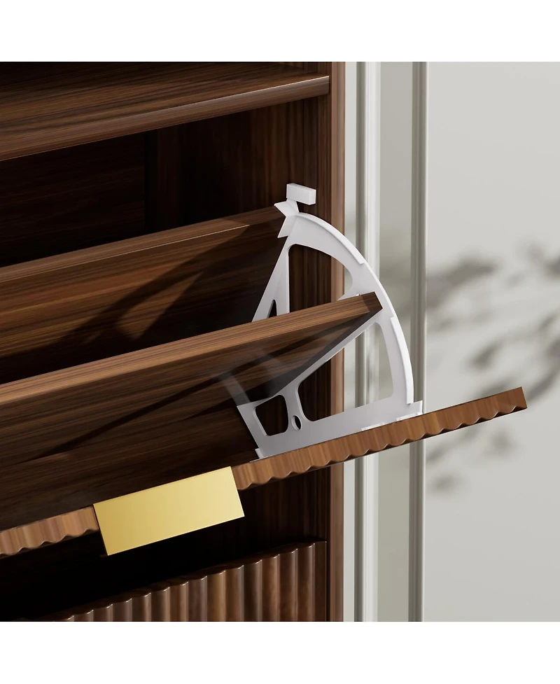 Streamdale Furniture Shoe Cabinet Storage with 2 Flip Drawers, Walnut, 31.6" L x 9.6" W x 40" H