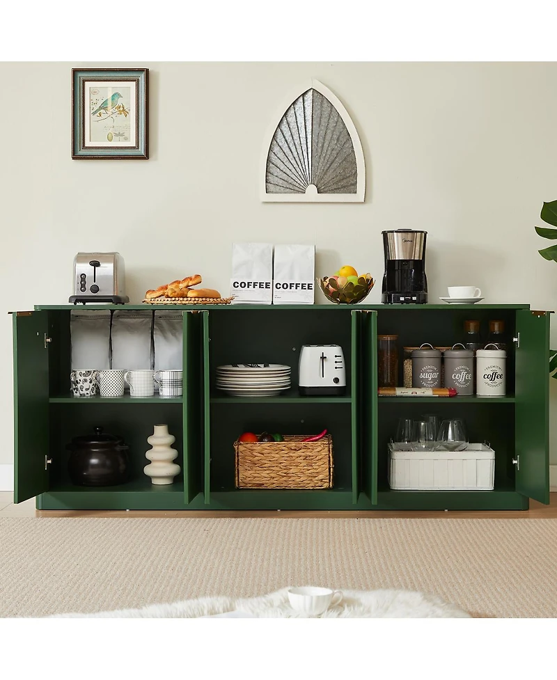 Streamdale Furniture Streamdale 67-inch Modern Wavy Sideboard, 6-Door Storage Cabinet in Green
