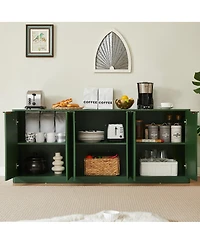 Streamdale Furniture Streamdale 67-inch Modern Wavy Sideboard, 6-Door Storage Cabinet in Green