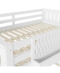 Streamdale Queen Bunk Bed with Ladder and Guardrails, Pegboard and bookshelf, White