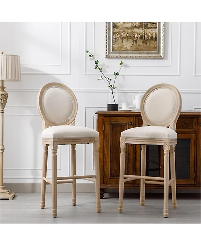 Streamdale Furniture French Country Wooden Barstools with Upholstered Seating, Set of 2