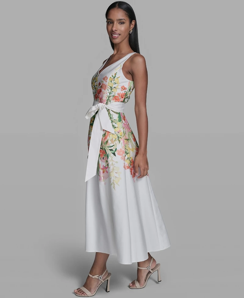 Karl Lagerfeld Paris Women's Printed V-Neck Midi Dress