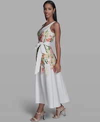 Karl Lagerfeld Paris Women's Printed V-Neck Midi Dress