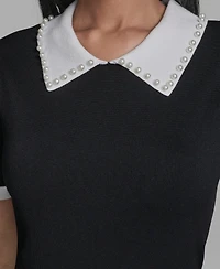 Karl Lagerfeld Paris Women's Contrast Collared Sweater Dress