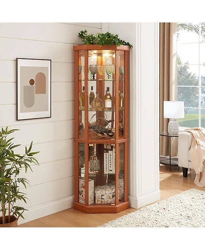 Streamdale Furniture Lighted Corner Curio Cabinet - Glass Display Case for Living Room & Bar Storage