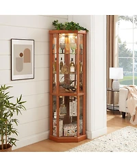 Streamdale Furniture Lighted Corner Curio Cabinet - Glass Display Case for Living Room & Bar Storage