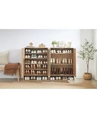 Streamdale Rattan Shoe Cabinet with Doors, 6-Tier Adjustable Shelves, Oak, 31.5"W x 13.8"D x 41"H.