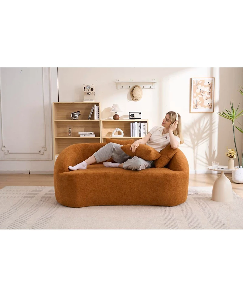 Streamdale Furniture Streamdale Curved Boneless Sofa Loveseat, 2-Seater Orange Chenille Compression Couch with 3 Pillows