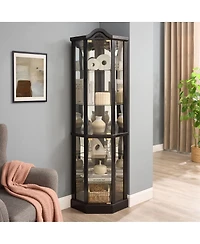 Streamdale Lighted Glass Display Corner Curio Cabinet with Adjustable Shelves - Black