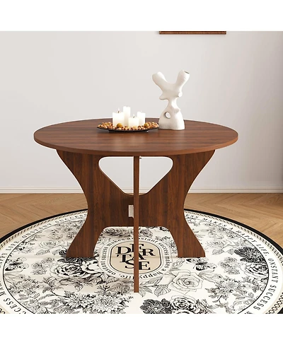 Streamdale Furniture Streamdale 43" Folding Dining Table for Small Spaces, Walnut Veneer, Space Saving Foldable Kitchen Table