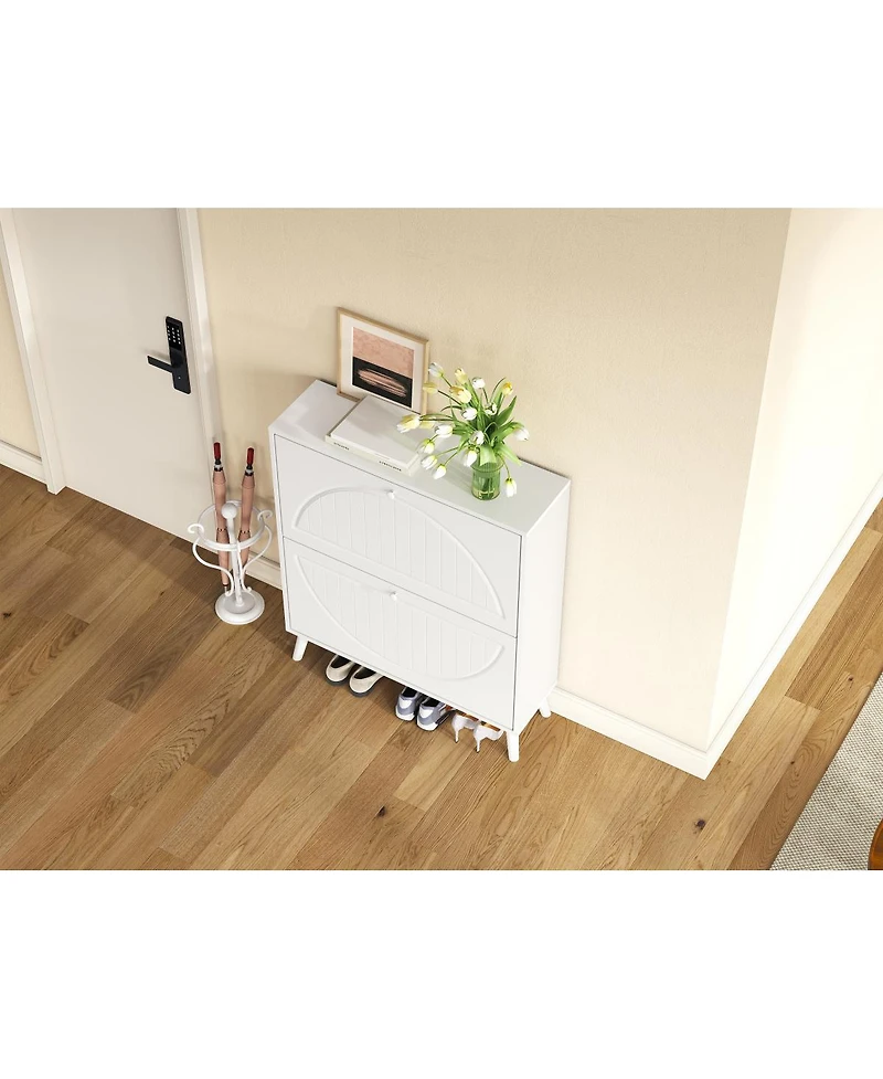 Streamdale Furniture Space-Saving Tipping Bucket Storage Cabinet with Carved Details