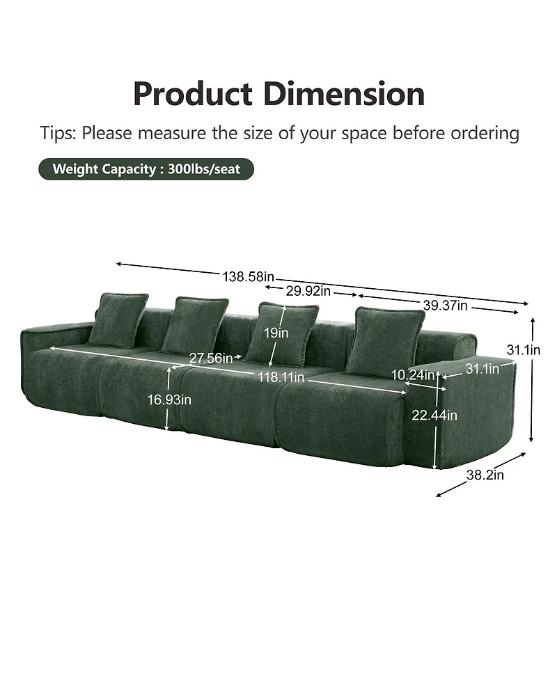 Streamdale Furniture Deep Seat Modular 4-Seat Boneless Sofa with French Edge Piping