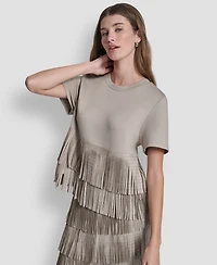 Dkny Women's Studded Fringe Short-Sleeve T-shirt