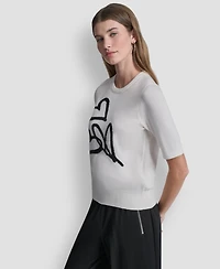 Dkny Women's Short-Sleeve Graffiti Hearts Sweater Top