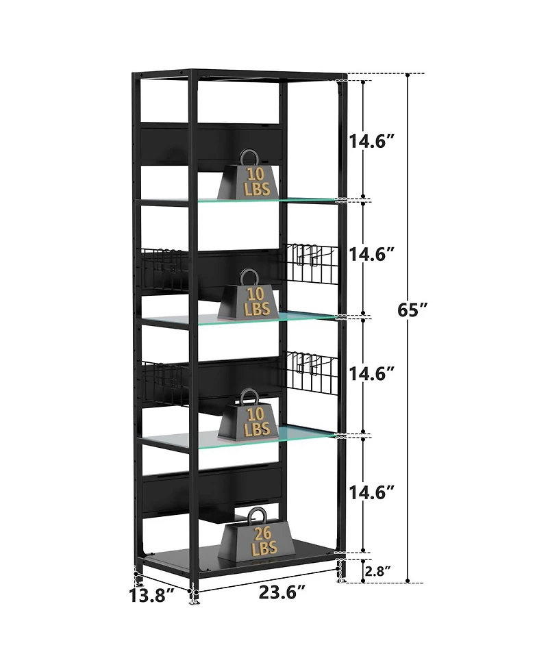 Streamdale Furniture 4-Tier Glass Display Shelf with Rgb Lights & Adjustable Storage