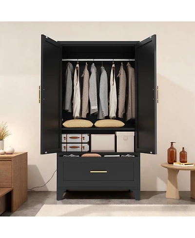 Streamdale Furniture 60" Tall Metal Wardrobe Cabinet with Drawer, Rod, Shelf, 2 Doors