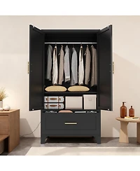 Streamdale Furniture 60" Tall Metal Wardrobe Cabinet with Drawer, Rod, Shelf, 2 Doors