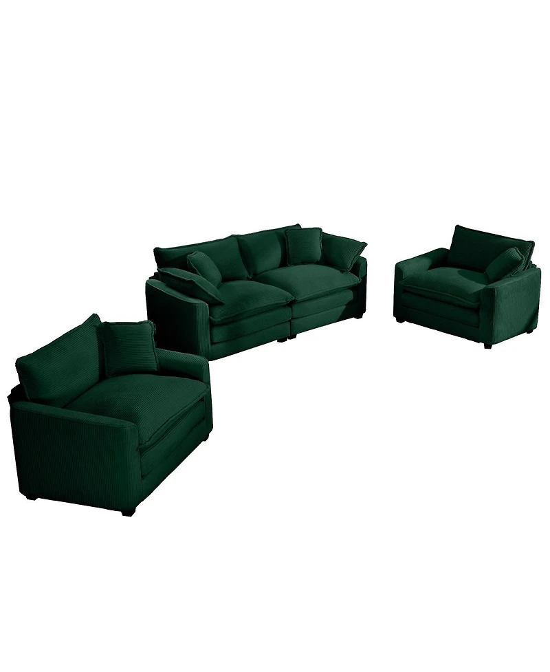 Streamdale Furniture Warm & Cozy Green Corduroy Sofa Set with Soft Cushions & Pillows