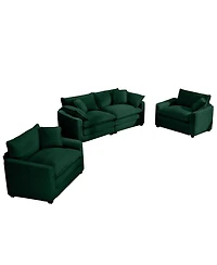 Streamdale Furniture Warm & Cozy Green Corduroy Sofa Set with Soft Cushions & Pillows