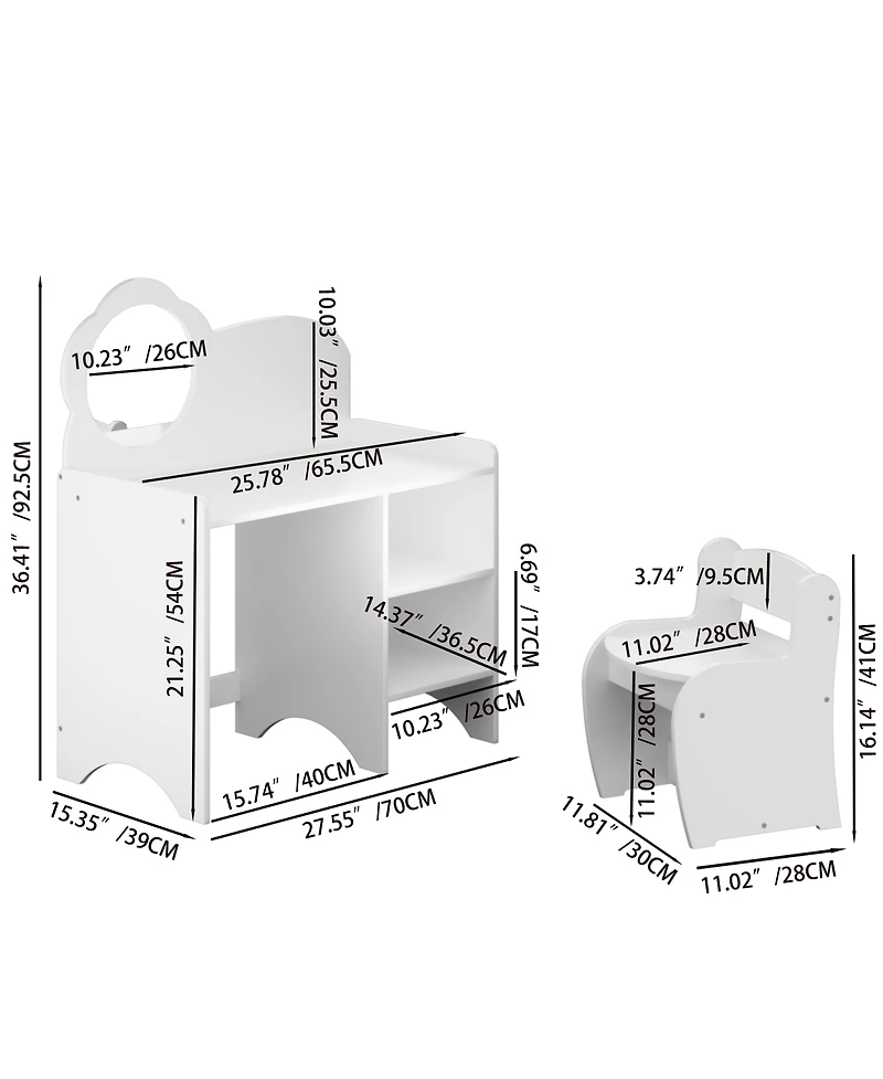 Streamdale Furniture Kids Vanity Table with Mirror, Chair & Storage