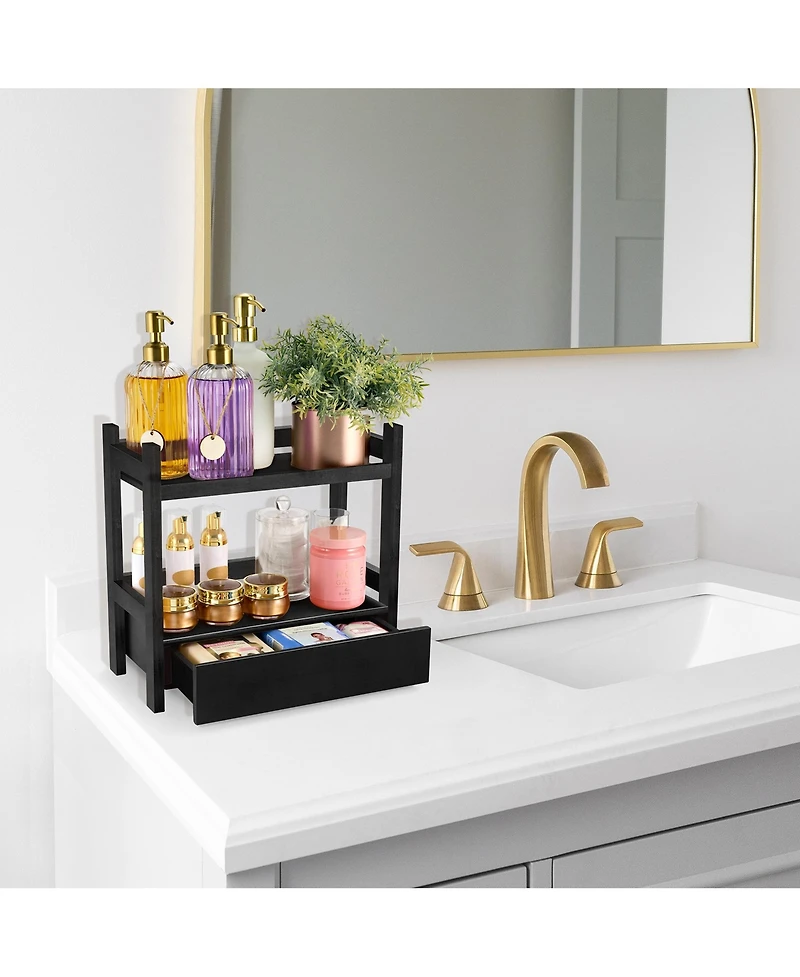 Sorbus 2-Tier Bamboo Counter Organizer with Drawer for Vanity, Matcha Station, Bathroom Sink Countertop