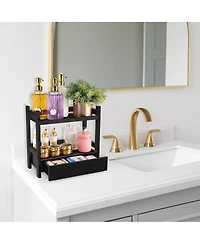 Sorbus 2-Tier Bamboo Counter Organizer with Drawer for Vanity, Matcha Station, Bathroom Sink Countertop