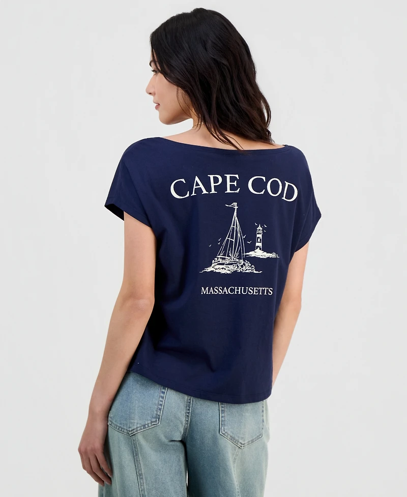 Self Esteem Juniors' Cape Cod Graphic Cotton Boat Neck T-Shirt