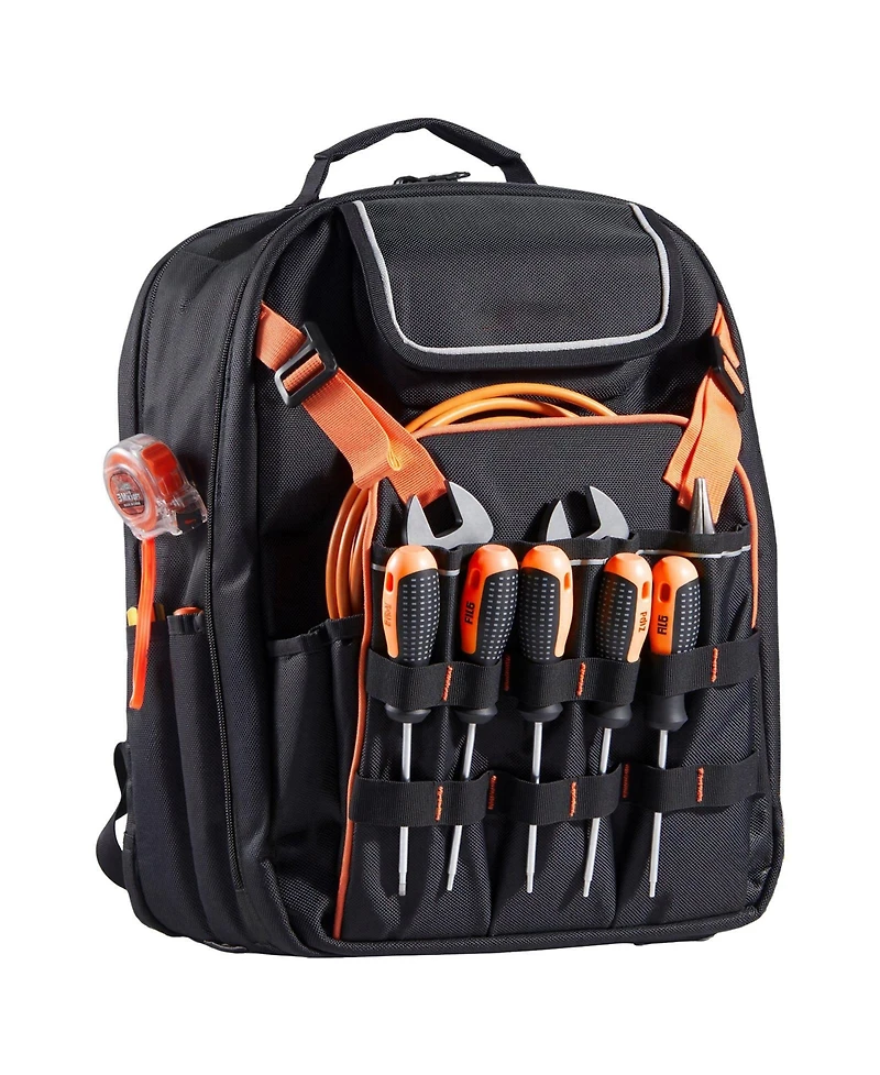 Mecale Tool Backpack, 45 Pockets, Heavy-Duty Tool Organizer with Laptop Compartment & Reinforced Fabric Base, Electrician Jobsite Bag