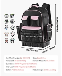 Mecale Tool Backpack, 56 Pockets, Heavy-Duty Tool Organizer with Laptop Compartment & Molded Base, Electrician Jobsite Backpack