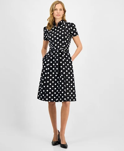 Kasper Women's Dot Print Collared Shirtdress, Regular & Petite
