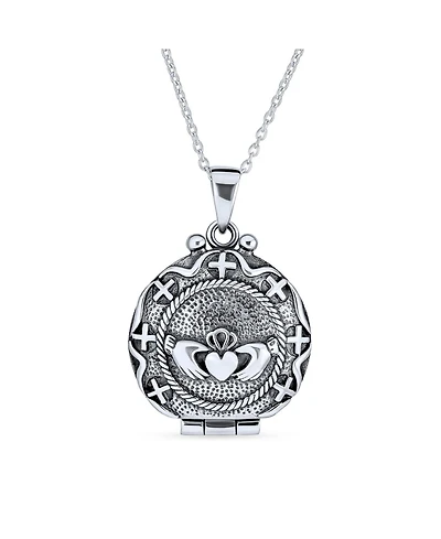 Bling Jewelry Celtic Round Claddagh Locket Necklace Pendant Sterling Silver