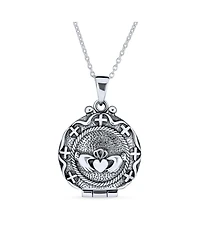 Bling Jewelry Celtic Round Claddagh Locket Necklace Pendant Sterling Silver