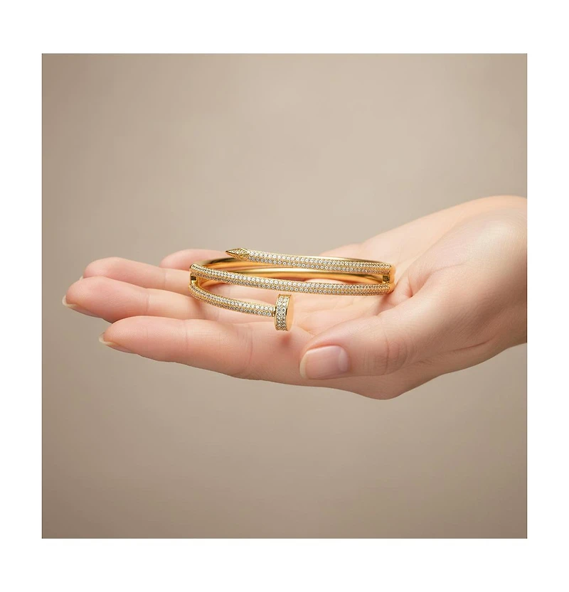 14k Gold Plated with Clear Cubic Zirconia Bangle Bracelet