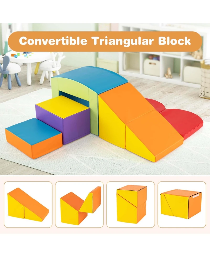 Costway 6 Pcs Multi-color Climb and Crawl Activity Playset with Tunnel Slide Stairs & Ramp