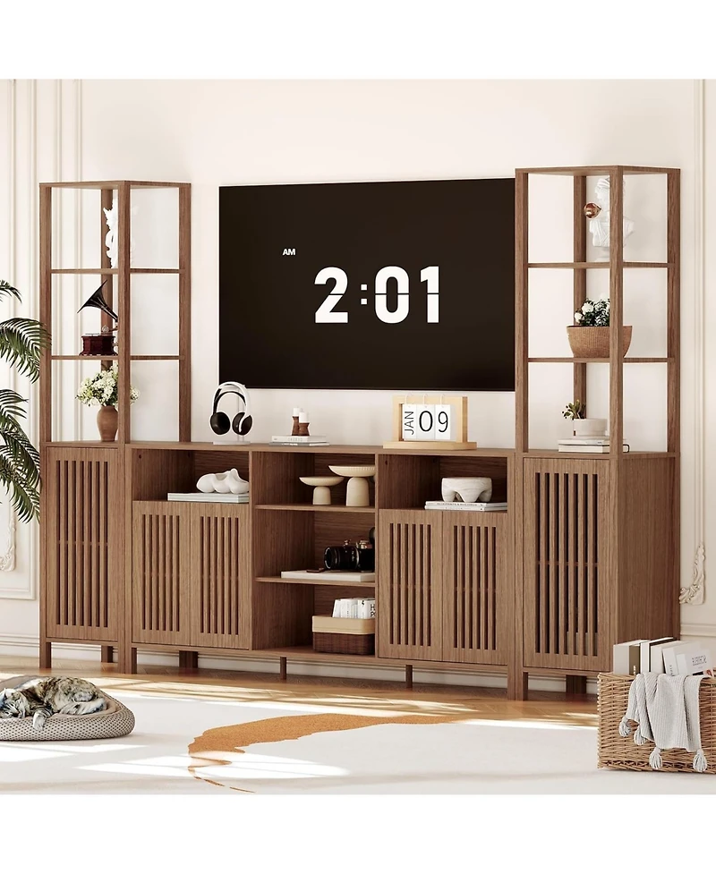 gaomon 3-Piece Farmhouse Tv Stand Set for 70" TVs, Entertainment Center with Bookshelves