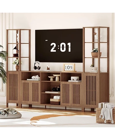gaomon 3-Piece Farmhouse Tv Stand Set for 70" TVs, Entertainment Center with Bookshelves