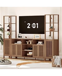 gaomon 3-Piece Farmhouse Tv Stand Set for 70" TVs, Entertainment Center with Bookshelves