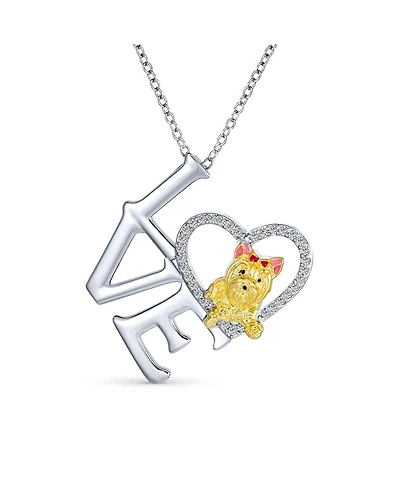 Bling Jewelry Animal Lover Heart Puppy Pet Dog Yorkie Pedant Necklace Gold Silver Plated