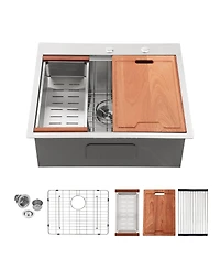 flynama 28x22x10inch Drop In Kitchen Sink Stainless Steel Workstation Single Bowl 16 Gauge Topmount