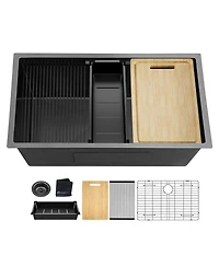 flynama huluwat 32x19x10inch Gunmetal Black Undermount Workstation Kitchen Sink Stainless Steel 18 Gauge