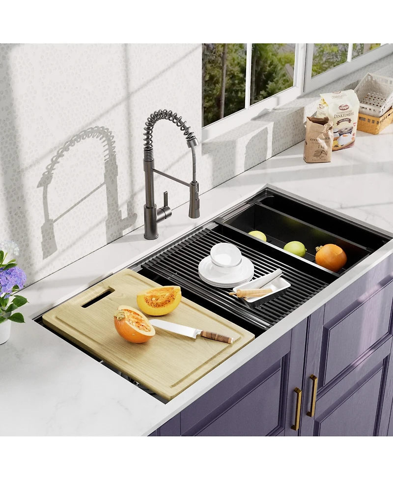 flynama huluwat 33x19x10inch Gunmetal Black Undermount Double Bowl Kitchen Sink All In One Stainless Steel