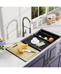 flynama huluwat 33x19x10inch Gunmetal Black Undermount Double Bowl Kitchen Sink All In One Stainless Steel