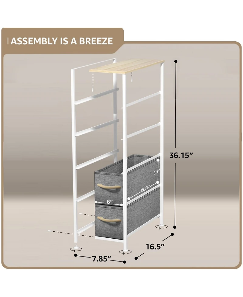 Sorbus Narrow Dresser with 5 Drawers - Steel Frame, Wood Top & Easy Pull Fabric Bins