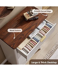 gaomon Fluted Dresser for Bedroom, 5 Deep Drawer Modern Wood Storage Chest, White