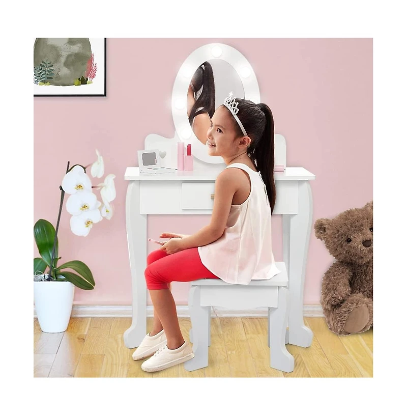 gaomon Kids Vanity Set with Makeup Desk and Chair, Girls Dressing Table Playset, White