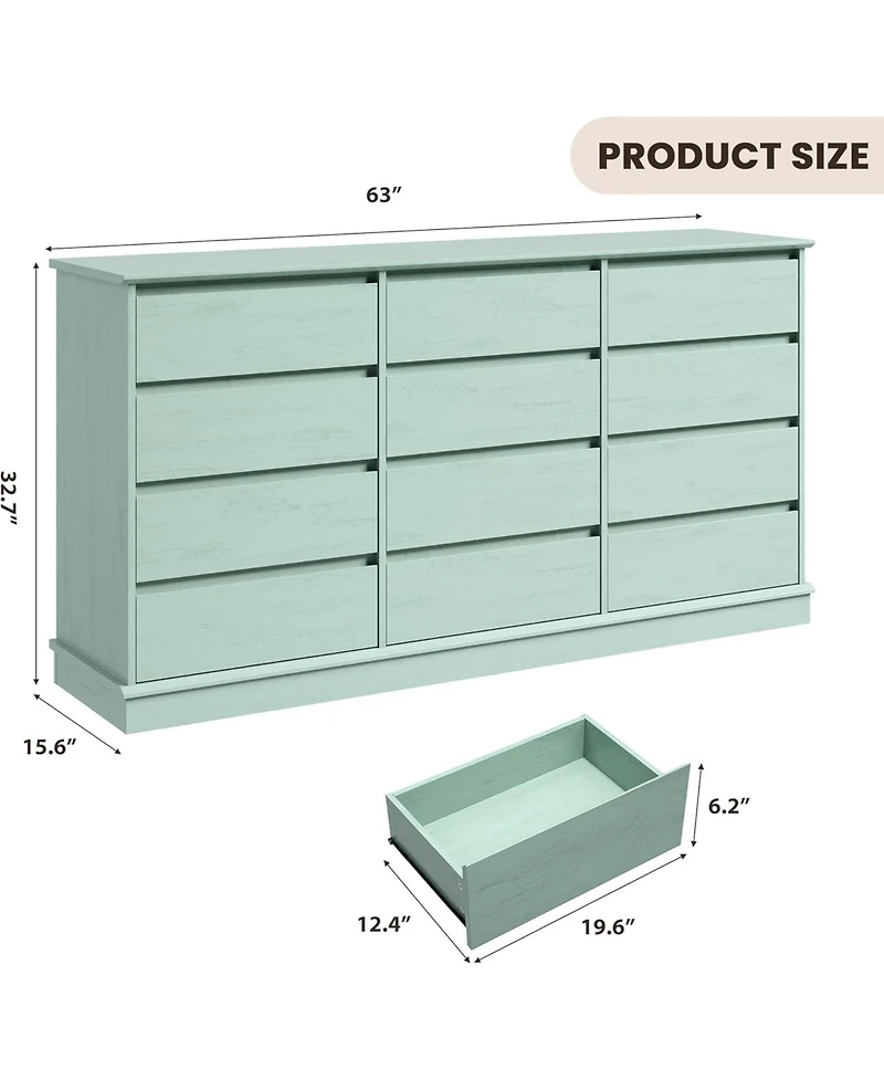 gaomon 12-Drawer Dresser for Bedroom, Large Double Chest of Drawers with Deep Storage & Wide Top