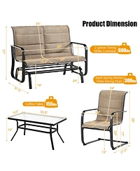Costway 4 Pcs Outdoor Patio Furniture Set Padded Chairs Glider Loveseat Coffee Table